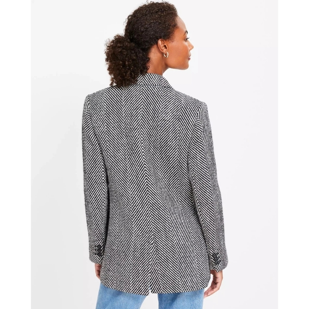 LOFT Herringbone Double Breasted Wool Blend Black White Blazer-Size 14 - NWT - Picture 2 of 12